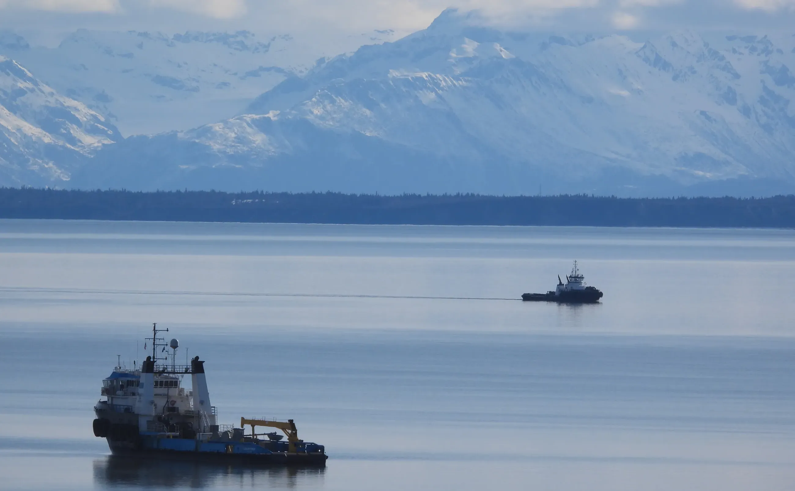 Fishing boats are seen in the waters of Cook Inlet in Alaska